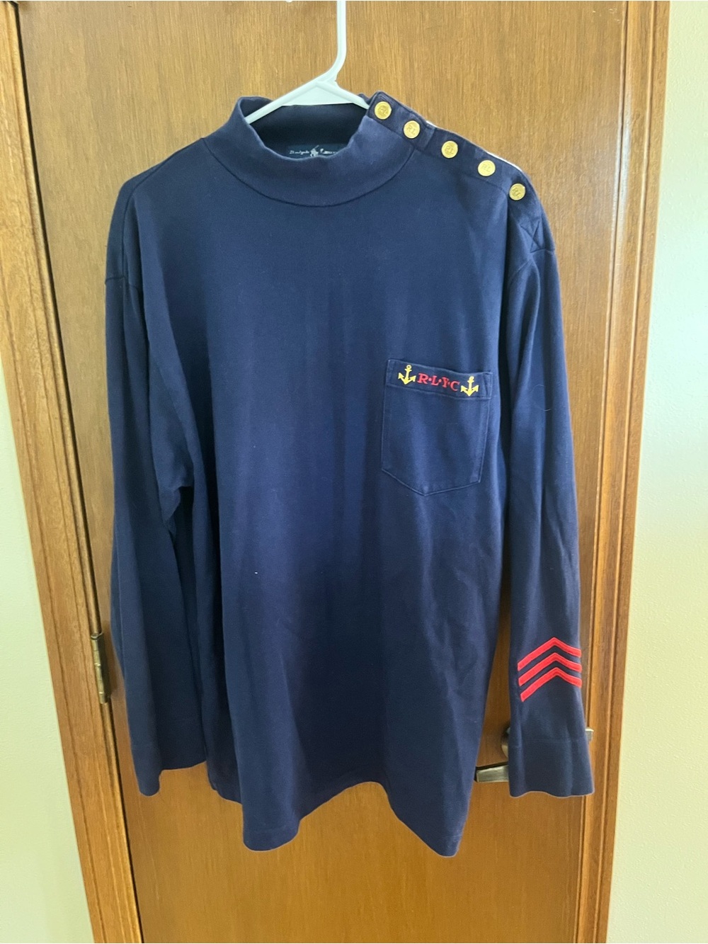 Vintage ralph Lauren yacht club navy blue with red rank stripes large